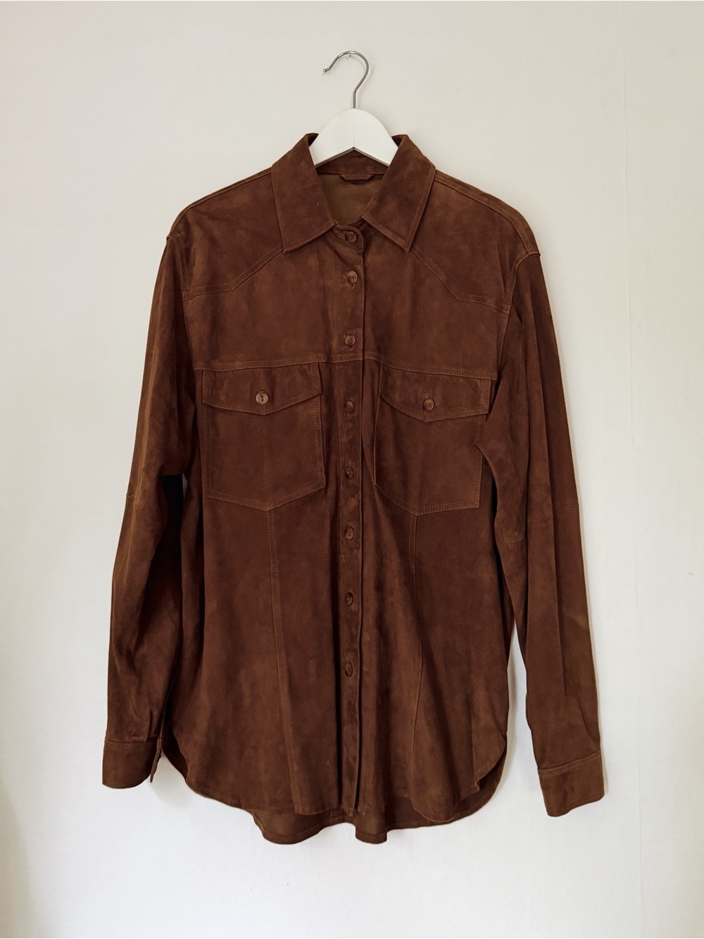 Vintage Bourbon Light Suede Leather Button Up